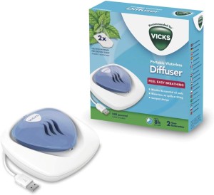 Vicks Portable Waterless Diffuser, Quick, Waterless, Compact, Silent, 4 hrs Vapo