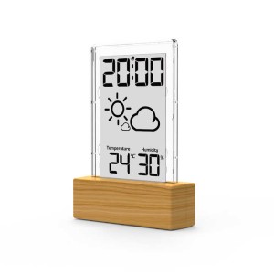 Banana digital transparent wooden LCD alarm clock with weather forecast and ther