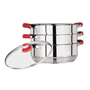 Premier Stainless Steel Induction Bottom 3 Tier Steamer with glass lid - 20 Cm