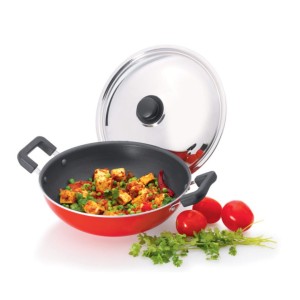 Premier Aluminium Non Stick Kadai with Stainless Steel lid - 22 Cm