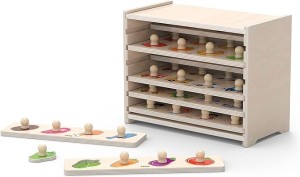 Viga 44537 Wooden Flat Puzzle 12-Piece Set with Storage Shelf