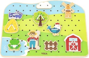 Viga Wooden Farm Lacing Game Set, , Multicolor