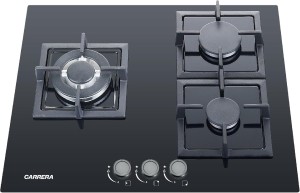 Carrera 60cm Gas Hob – 6.7kW Total Heat, Triple Ring Wok Burner, Cast Iron Pan Support, Black Tempered Glass, LPG/NG, Flame Failure Device, Auto Electric Ignition