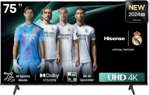 Hisense 75 inch Smart TV UHD 4K E6N-Dolby Vision,Game Mode Plus,Smooth Motion with MEMC,AI Sports Mode,Voice Control,Share to TV,Youtube,Netflix,Disney+,Shahid and Anghami,75E6N (2024 UAE Version)