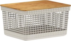 Ou Basket Organizer Grid W/Bamboo Cover 8L Beige Or