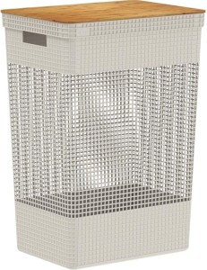 Ou Grid Clothes Basket W/Bamboo Cover 49L Beige Or