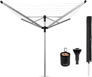 Brabantia Rotary Lift-O-Matic, Advance 60 metre with Concrete Tube, 50mm diameter, Cover and Peg Bag - Metallic Grey