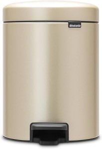 Brabantia NewIcon Pedal Bin, 5 litre, Soft Closing, Plastic Inner Bucket - Metallic Gold