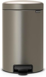 Brabantia NewIcon Pedal Bin, 12 litre, Soft Closing, Plastic Inner Bucket - Platinum