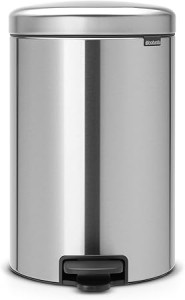 Brabantia NewIcon Pedal Bin, 20 litre, Soft Closing, Plastic Inner Bucket - Matt Steel