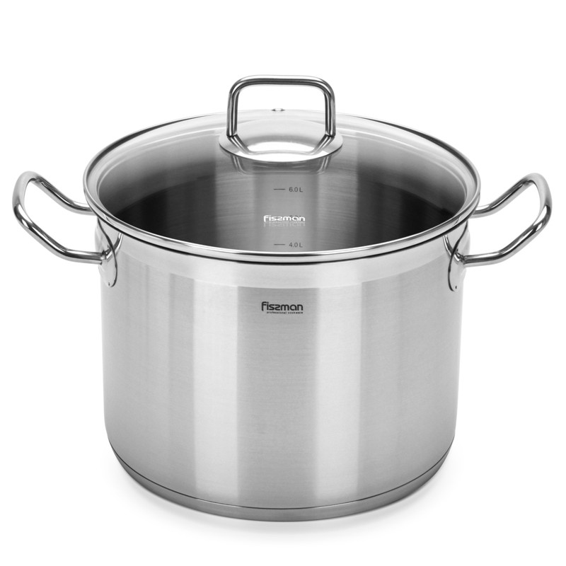 Fissman Stockpot Tahara 24x18cm/8.1LTR With Glass Lid (Stainless Steel)