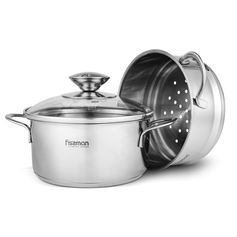 Fissman Mini Cooking Pot Bambino 14x7.0cm/1.1LTR With Steamer Insert 14x6.5cm Wi