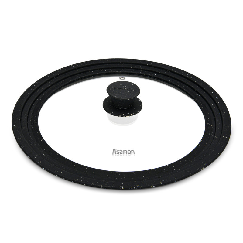 Fissman Multi-Size Lid Triplex 26/28/30cm With Black Marble Silicone Rim (Glass)