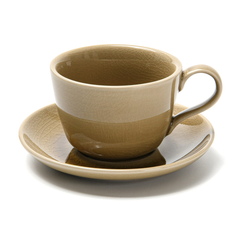Fissman Cup 260ml And Saucer Beige Crackle (Ceramic)