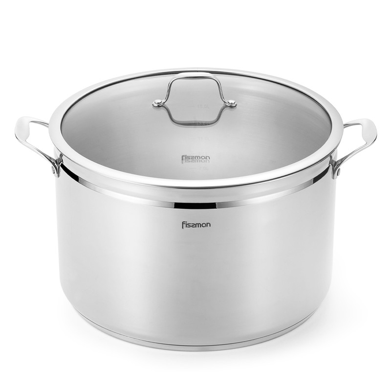Fissman Stockpot Maxi 30x20cm/14LTR With Glass Lid (Stainless Steel)