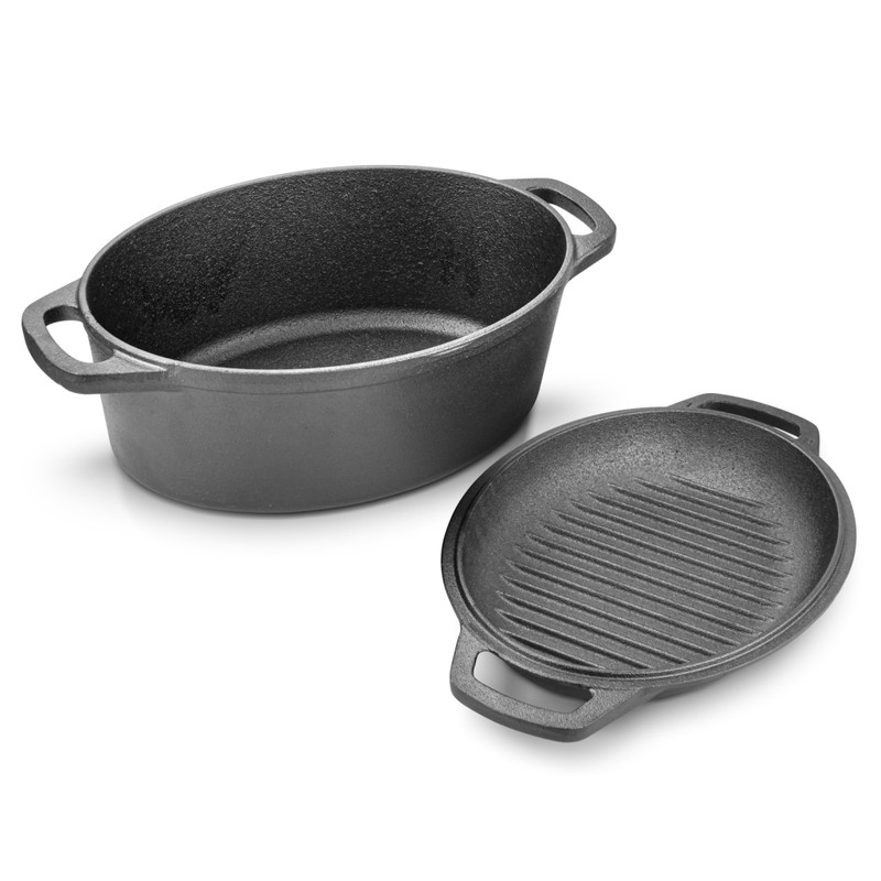 Fissman Casserole 29x21cm/4LTR With Lid-Griddle Pan (Cast Iron)