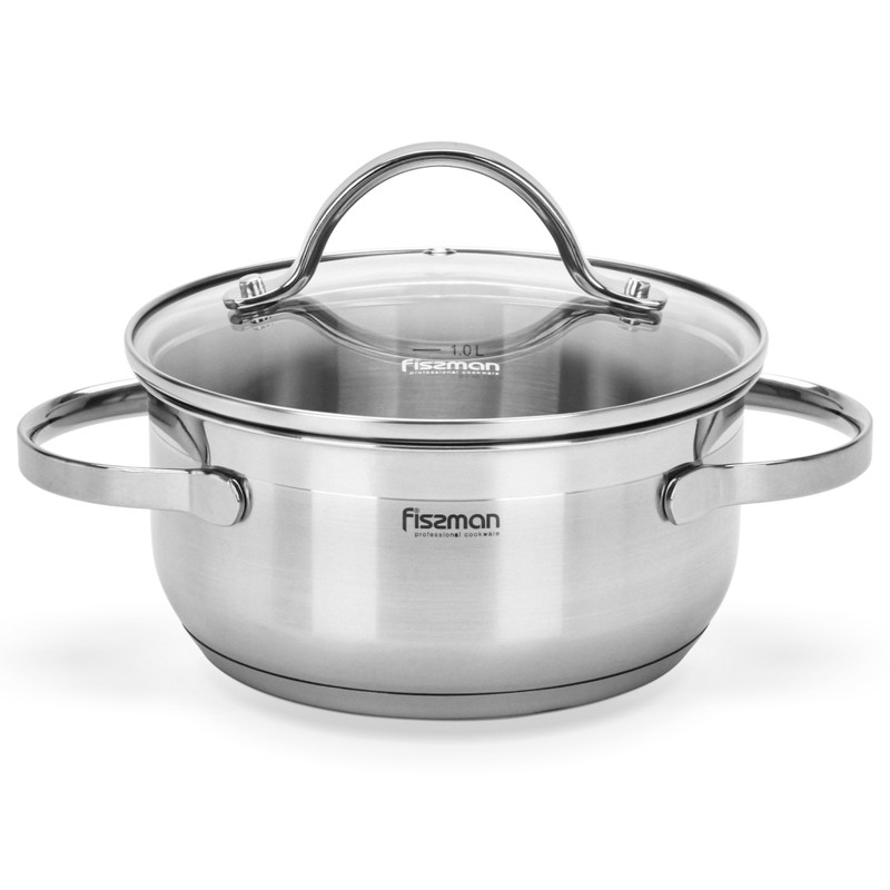 Fissman Stockpot Luminosa 16x7.5cm/1.5LTR With Glass Lid (Stainless Steel)