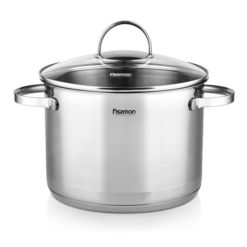 Fissman Stockpot Gabriela 20x14.5cm/4.5LTR With Glass Lid (Stainless Steel)