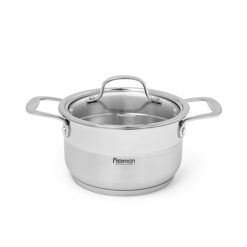 Fissman Nordia Casserole With Glass Lid 18x10cm/2.5LTR (Stainless Steel)