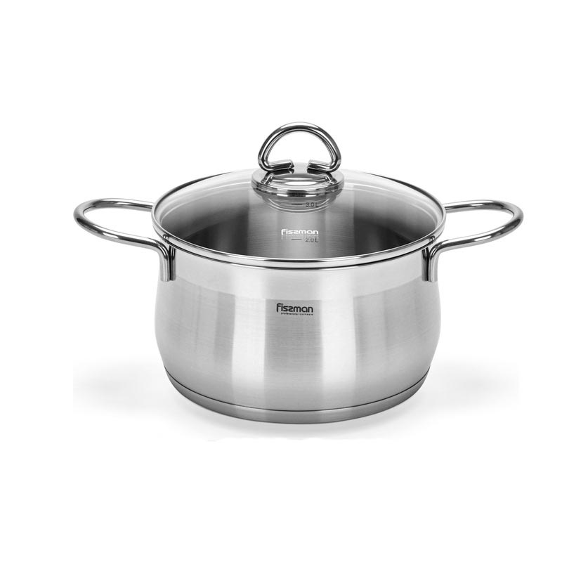 Fissman Stockpot Monica 20x11.5cm/3.6LTR With Glass Lid (Stainless Steel)
