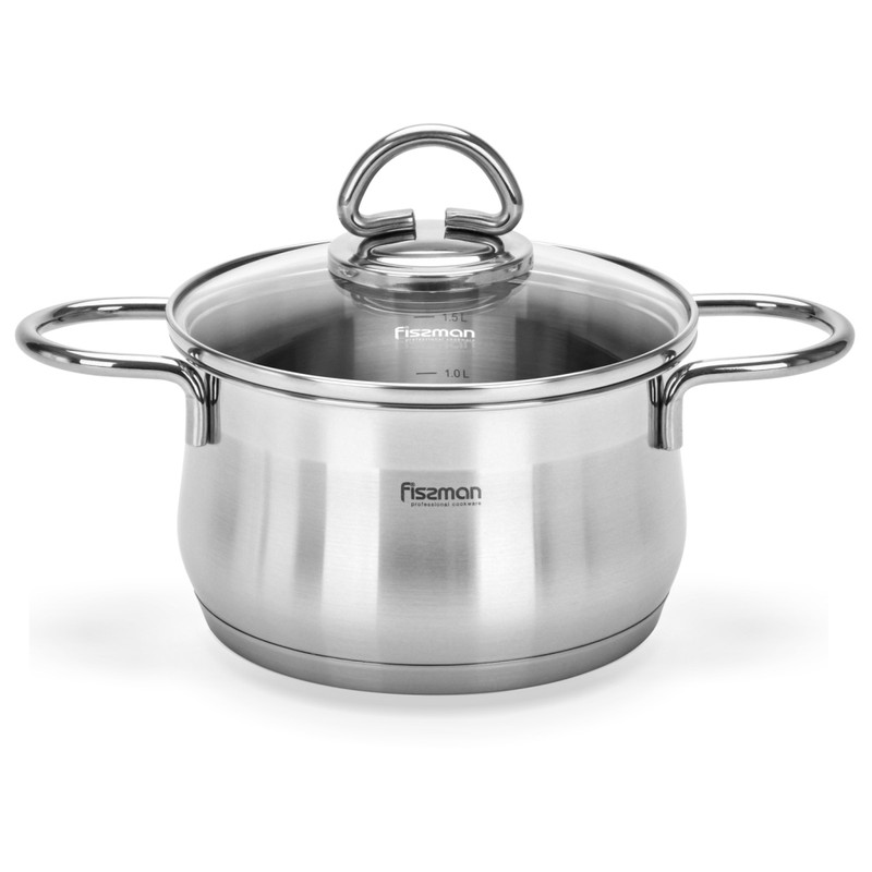 Fissman Stockpot Monica 16x9.5cm/1.9LTR With Glass Lid (Stainless Steel)