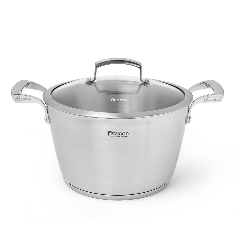 Fissman Stockpot Millenium 24x14cm/5.6LTR With Glass Lid (Stainless Steel)