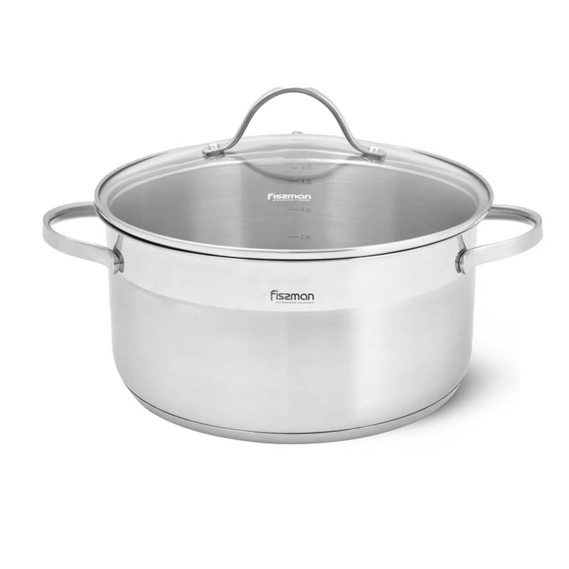 Fissman Cookware Set Evita 6 Pcs With Glass Lids (Stainless Steel)