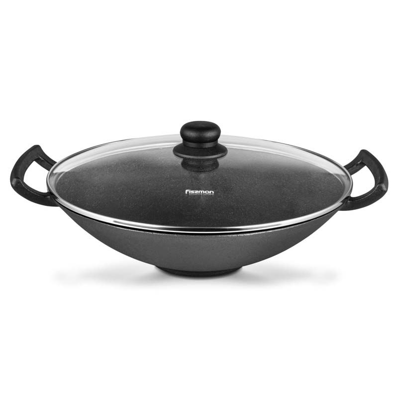 Fissman Wok 35x10.4cm/4.85LTR With Glass Lid (Cast Iron)