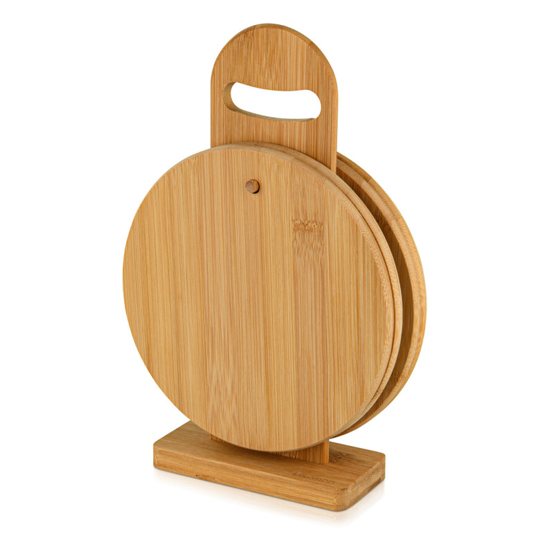 Fissman Set of 4 Round Cutting Boards 20x1cm With A Stand (Bamboo)
