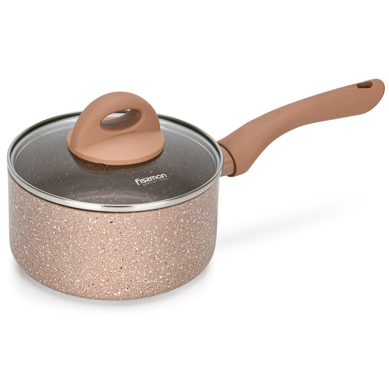 Fissman Sauce Pan Latte 16x8cm With Glass Lid (Aluminum With Non-Stick Coating)