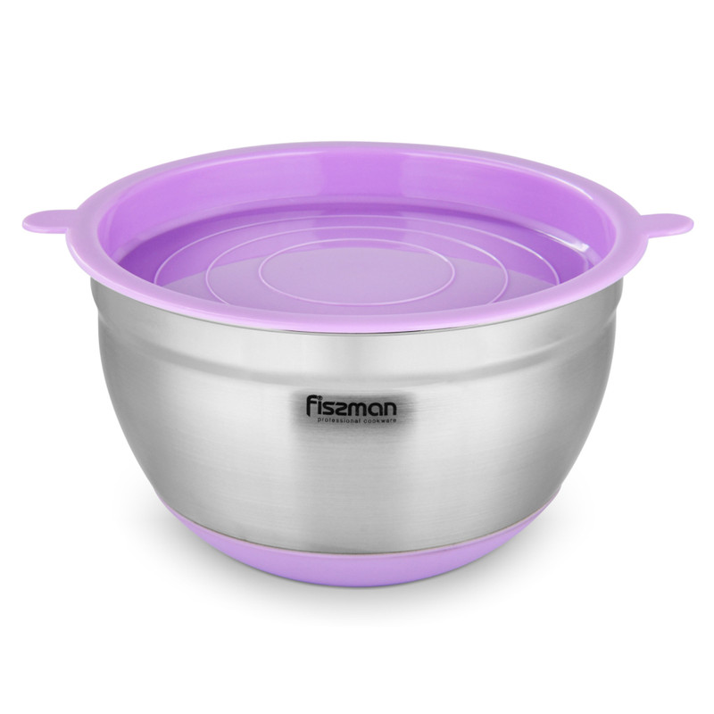 Fissman Mixing Bowl 16x10cm/1.5LTR With Silicone Bottom. Lilac (Stainless Steel)