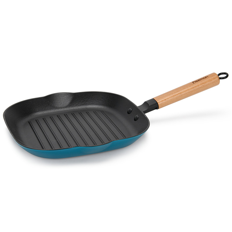 Fissman Square Grill Pan 28x3.5cm With Wooden Handle (Enamel Cast Iron)