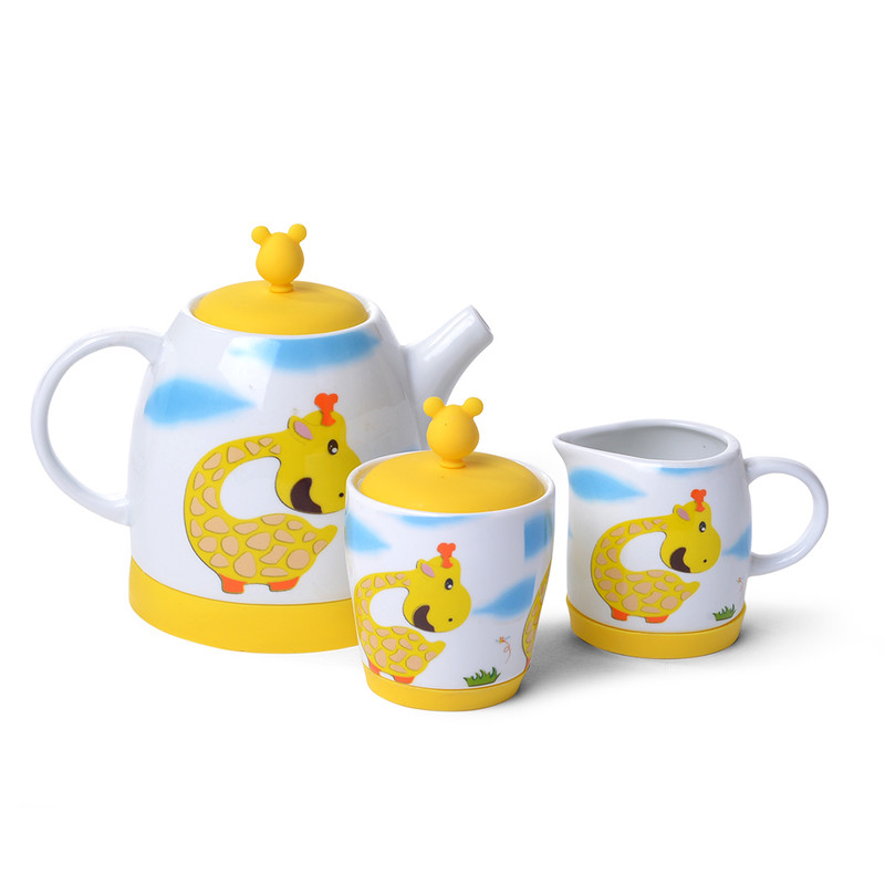 Fissman Set: Sugar Pot 140ml. Creamer 110ml. Tea Pot 500ml Giraffe (Ceramic. Sil