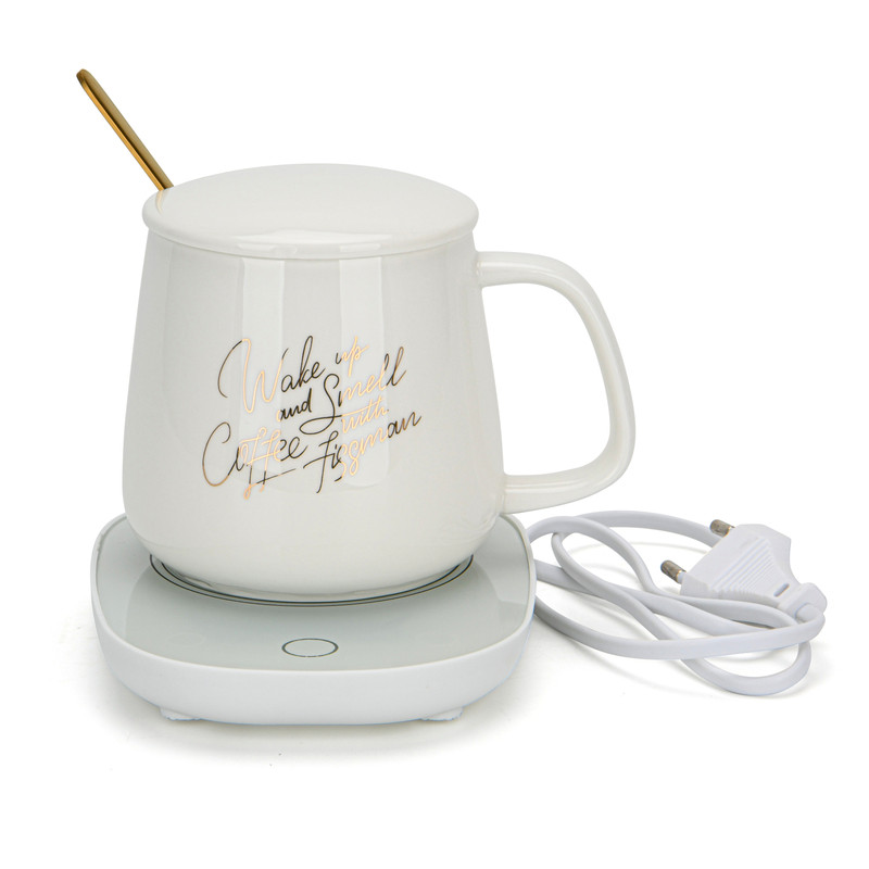 Fissman Gift Set Mug With Warmer 350ml White (Ceramic)