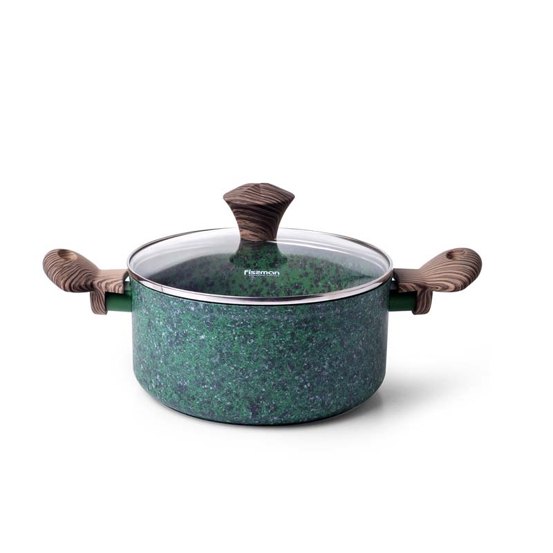 Fissman Stockpot Malachite 24x10.9cm/4.7LTR With Glass Lid With Induction Bottom