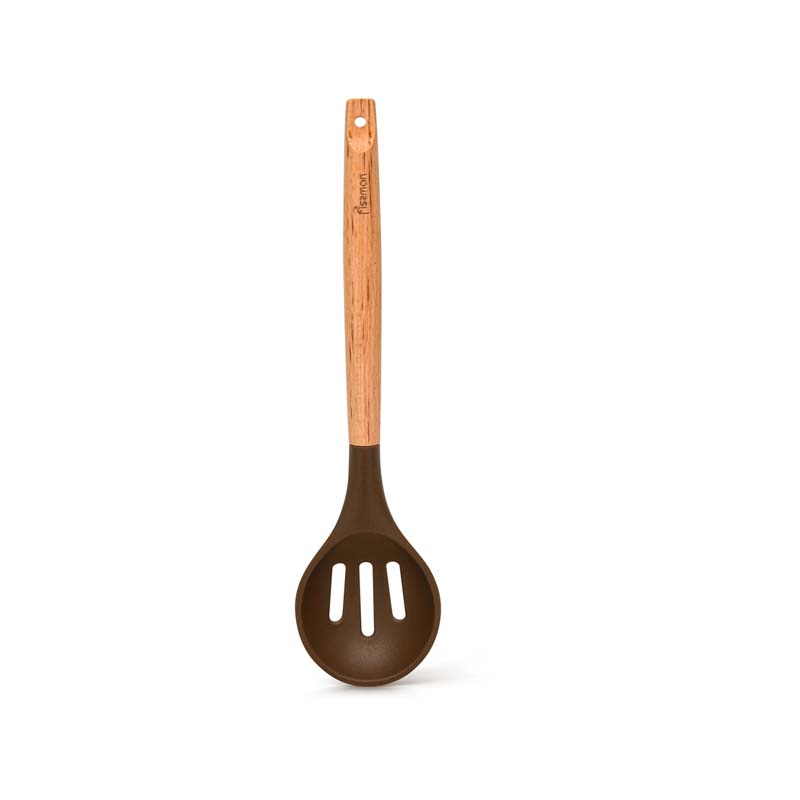 Fissman Slotted Spoon Chefs Tools 32cm Chocolate (Silicone With Wooden Handle)