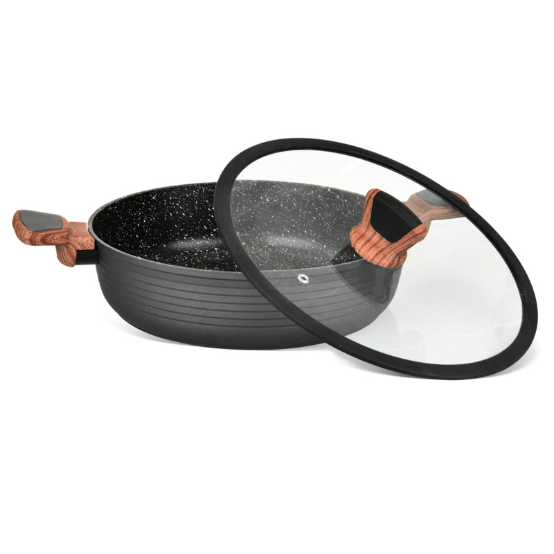 Fissman Shallow Casserole Diamond 28x7.5cm/4.1LTR With Glass Lid (Aluminium With