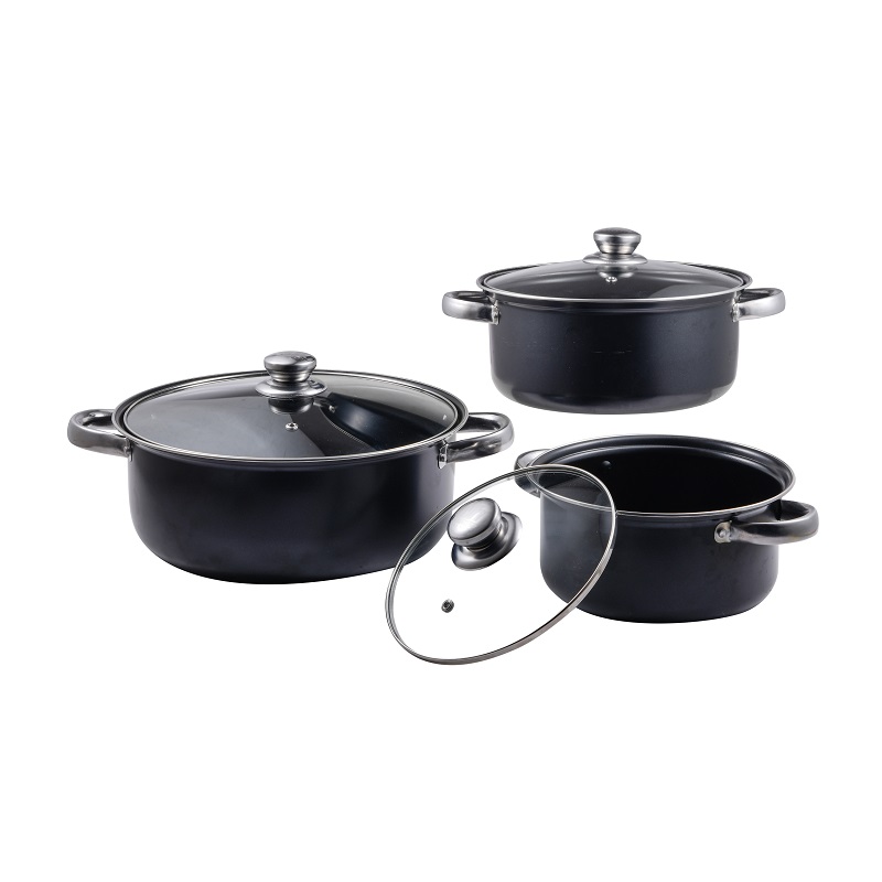 6PC Cookware Set Carbon Steel Non-Stick Coating Black/Silver Color Set Include 1