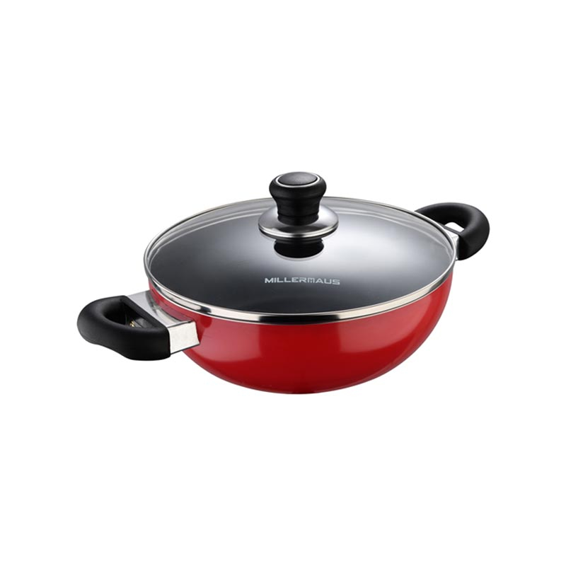 Kadai With Lid Press Aluminium Non-Stick Coating 24X7.0 Cm Black/Red Color