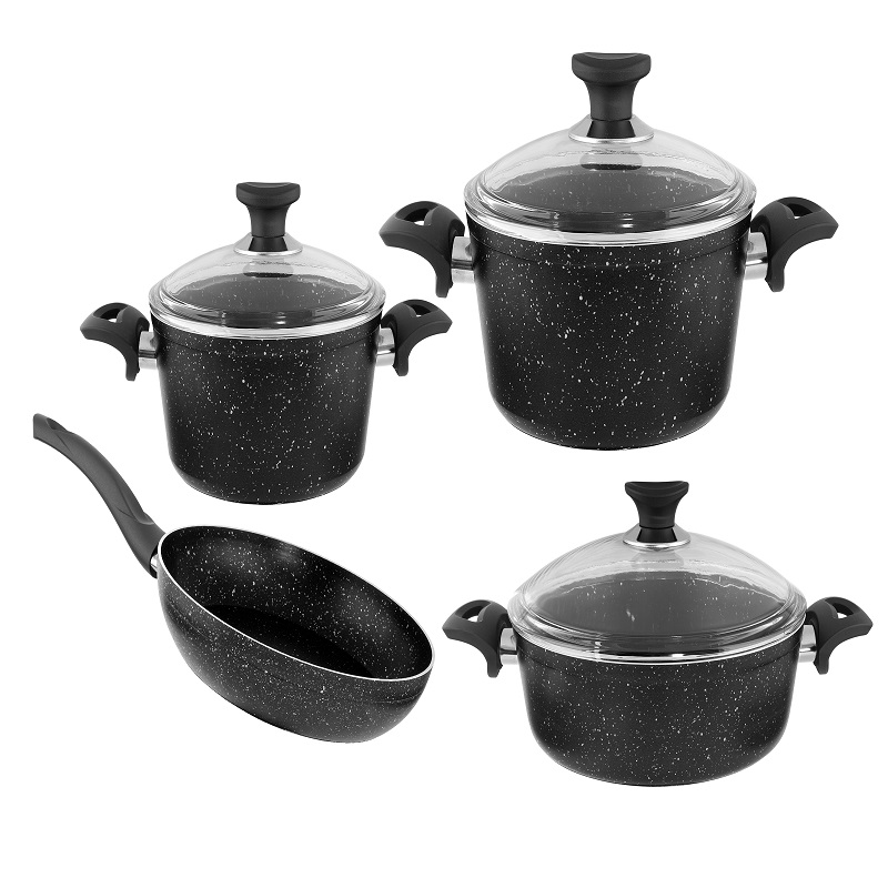 Quantum Series 7 Pcs Granite Cookware Set Black Color