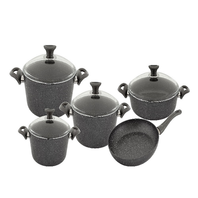 Quantum Series 9 Pcs Granite Cookware Set Mettalic Grey Color