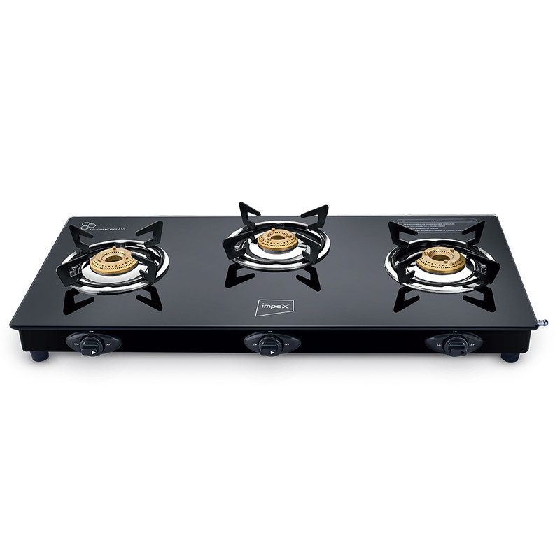 Impex Spectra 3B Ignite Glass Top 3 Burner Stove (Black)