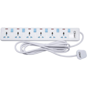 Clikon - 6 Way Extension Socket, 3 Meter Cable, Max Wattage 3250 Watts, White