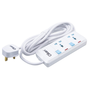 Clikon - 2 Way Extension Socket, 3 Meter Cable, Max Wattage 3250 Watts, White