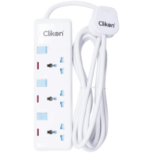 Clikon - 3 Way Extension Socket, 3 Meter Cable, Max Wattage 3250 Watts, White