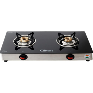 Clikon Dual Gas Burner with Tempered Glass Top, Auto - Piezo Ignition