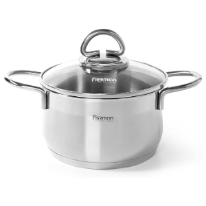 Fissman Stockpot Monica 18x10.5cm/2.6LTR With Glass Lid (Stainless Steel)