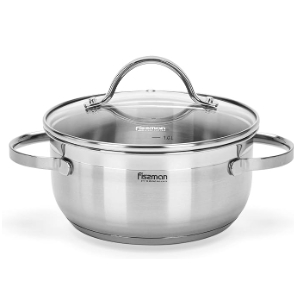 Fissman Stockpot Luminosa 18x8.5cm/2.1LTR With Glass Lid (Stainless Steel)