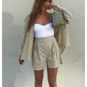 Comfortable light green cotton blouse and short with embroidery