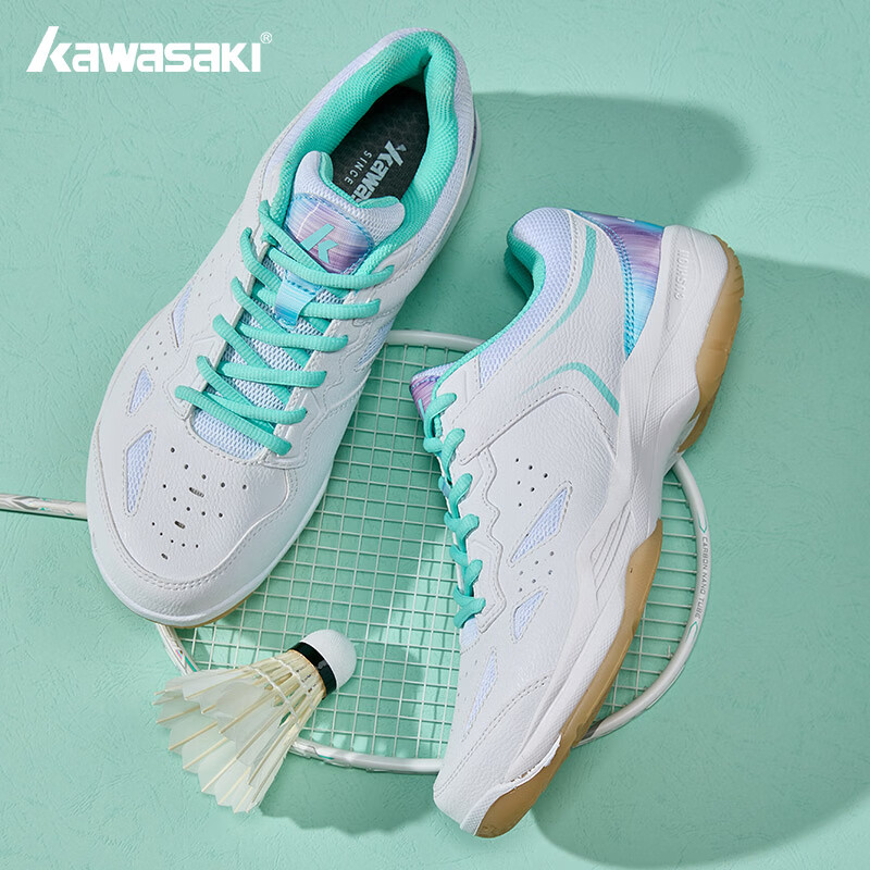 Kawasaki Badminton Shoes Shock Absorption Wear-resistant Breathable Sports Shoes B3331 White/Fantasy Green Size 41